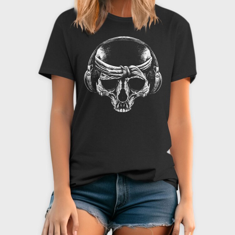 Skull With Bandana And Headphones, Tricou Barbati (Unisex)