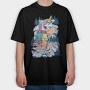 Cartoon Unicorn Hiking Pee On Mountain, Tricou Oversize Barbati (Unisex)