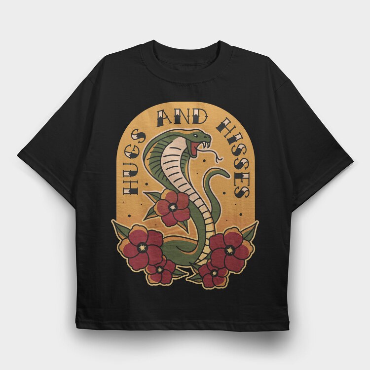 Snake Cobra Tattoo Style, Tricou Oversize Barbati (Unisex)