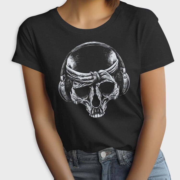 Skull With Bandana And Headphones, Tricou Femei