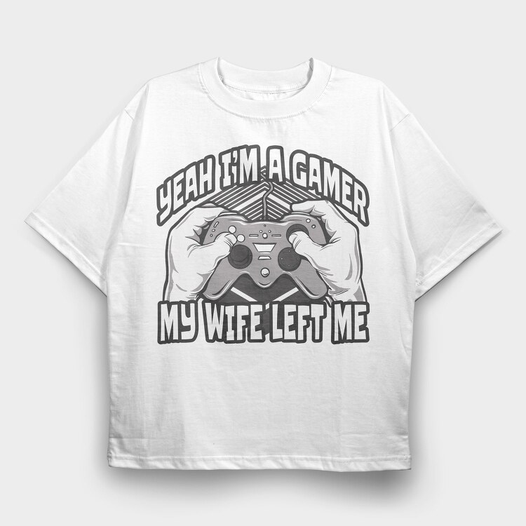 Joystick Wife Left Me, Tricou Oversize Barbati (Unisex)