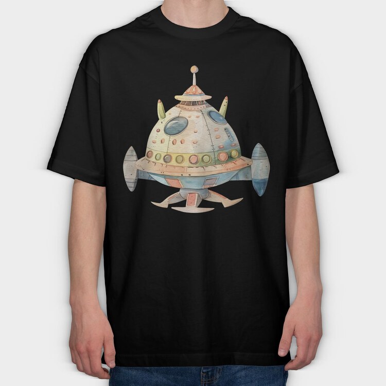 Watercolor Spaceship, Tricou Oversize Barbati (Unisex)