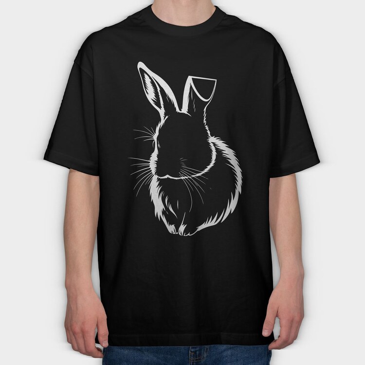 Rabbit White Outline, Tricou Oversize Barbati (Unisex)
