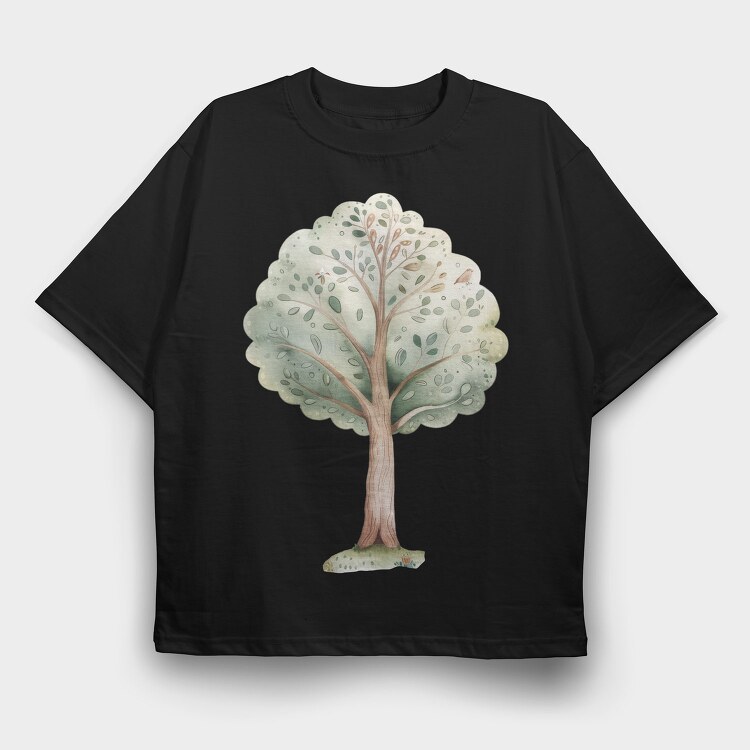 Watercolor Tree Forest, Tricou Oversize Barbati (Unisex)