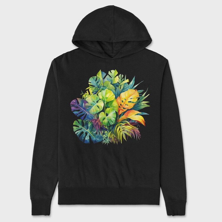 Watercolor Tropical Leaves, Hanorac Oversize Barbati (Unisex)