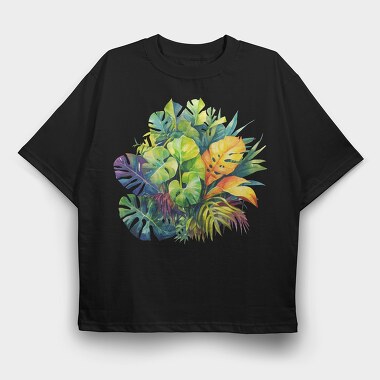 Watercolor Tropical Leaves, Tricou Oversize Barbati (Unisex)