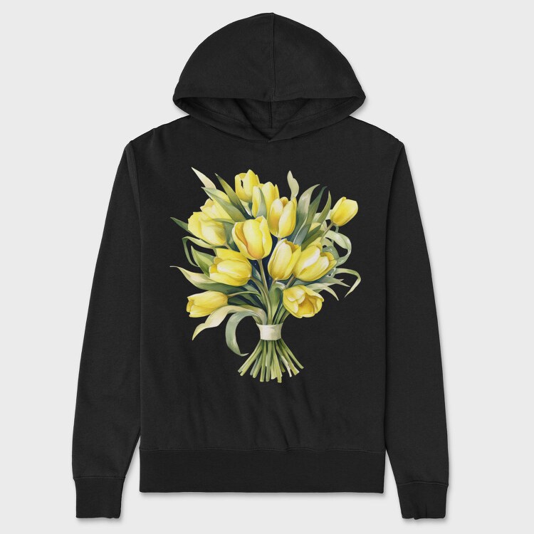 Watercolor Tulip Bouquet, Hanorac Oversize Barbati (Unisex)