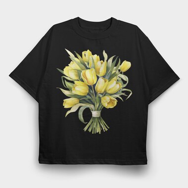 Watercolor Tulip Bouquet, Tricou Oversize Barbati (Unisex)