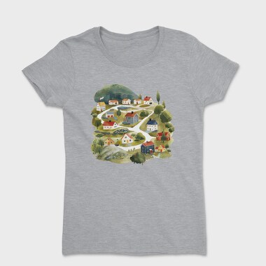 Watercolor Village Houses, Tricou Femei