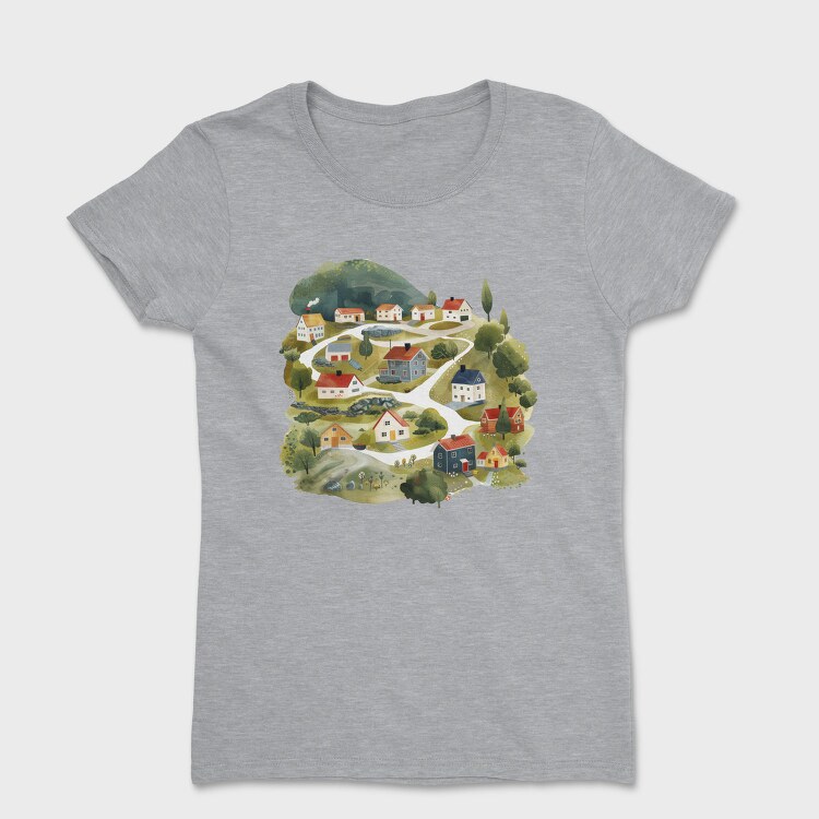 Watercolor Village Houses, Tricou Femei