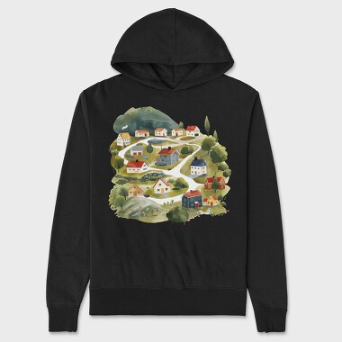 Watercolor Village Houses, Hanorac Oversize Barbati (Unisex)