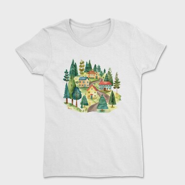 Watercolor Village Nature, Tricou Femei
