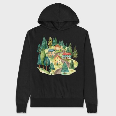 Watercolor Village Nature, Hanorac Oversize Barbati (Unisex)