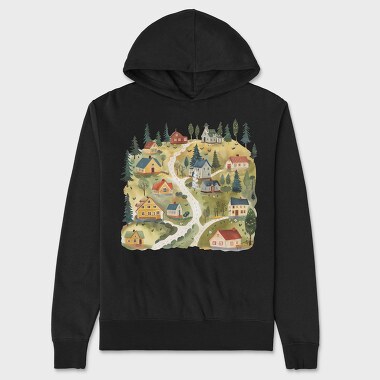 Watercolor Village Nest, Hanorac Oversize Barbati (Unisex)