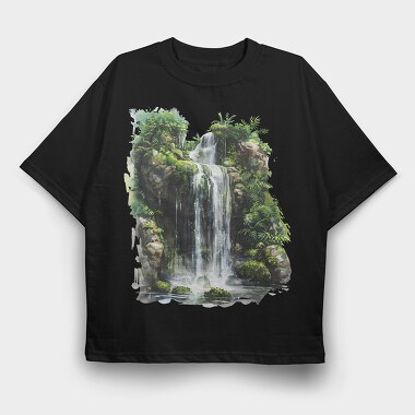 Waterfall Forest Clipart, Tricou Oversize Barbati (Unisex)
