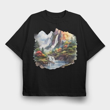 Waterfall Mountain Cliff, Tricou Oversize Barbati (Unisex)