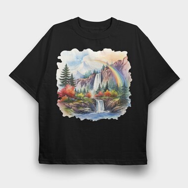 Waterfall Rainbow Mountain, Tricou Oversize Barbati (Unisex)