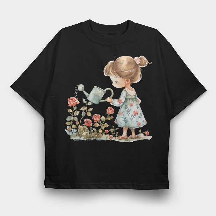 Watering Roses Girl, Tricou Oversize Barbati (Unisex)