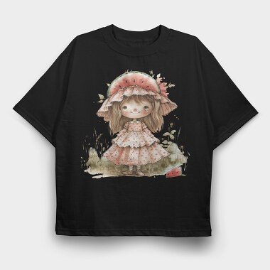 Watermelon Hat Girl, Tricou Oversize Barbati (Unisex)