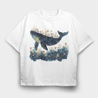 Whale Floral Dreams, Tricou Oversize Barbati (Unisex)
