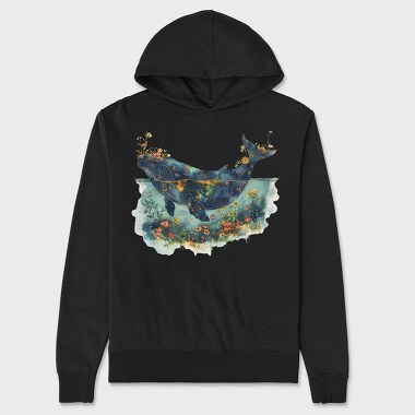 Whale Floral Night, Hanorac Oversize Barbati (Unisex)