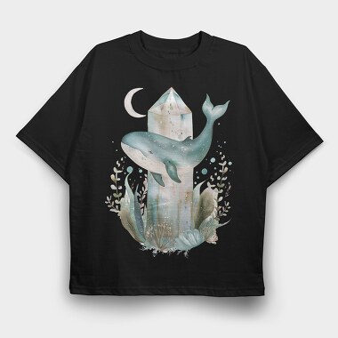 Whale Moon Crystal, Tricou Oversize Barbati (Unisex)