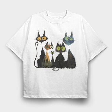 Whimsical Cat Group, Tricou Oversize Barbati (Unisex)