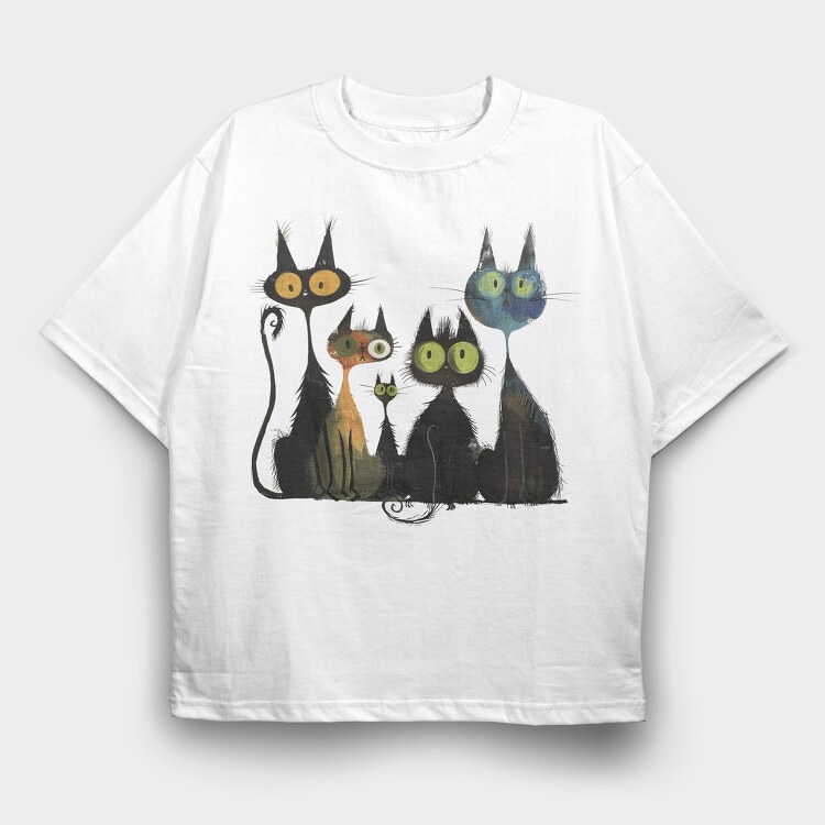 Whimsical Cat Group, Tricou Oversize Barbati (Unisex)