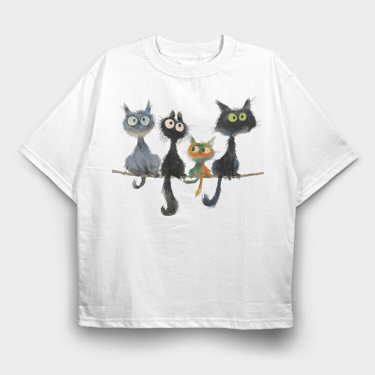 Whimsical Cats Group, Tricou Oversize Barbati (Unisex)