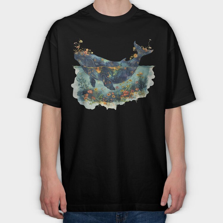 Whale Floral Night, Tricou Oversize Barbati (Unisex)