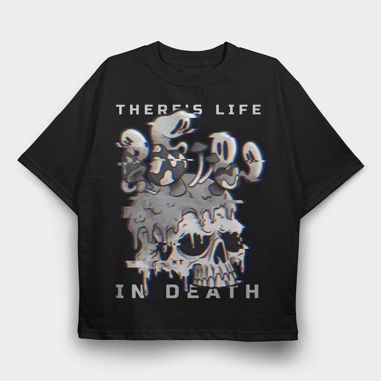 Skull With Cartoon Mushrooms Life In Death Tote, Tricou Oversize Barbati (Unisex)