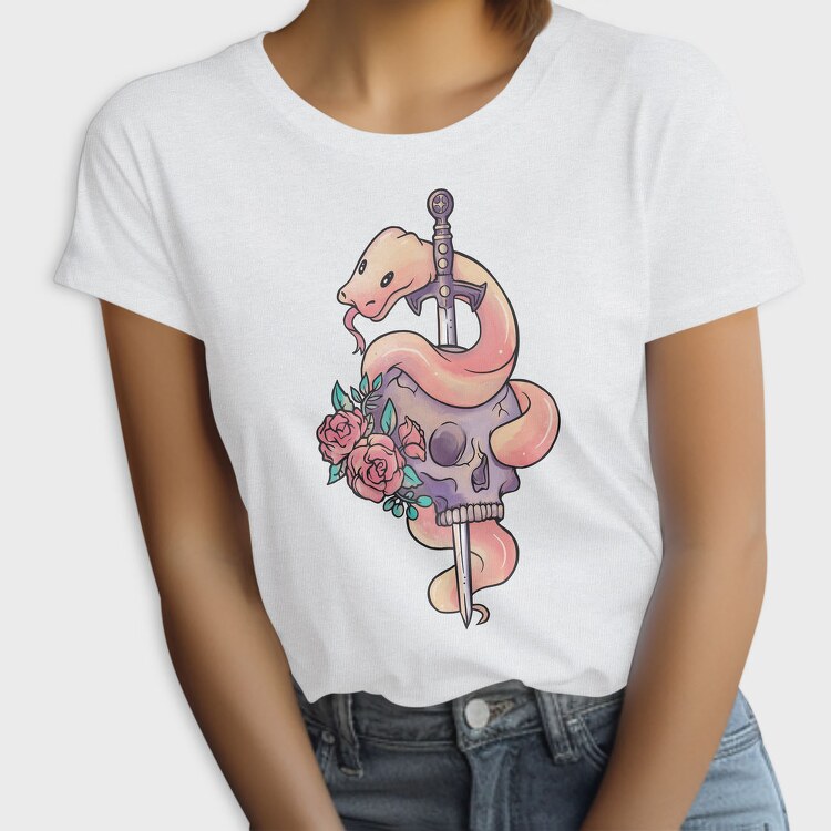 Snake With Sword And Skull Pastel Gothic, Tricou Femei