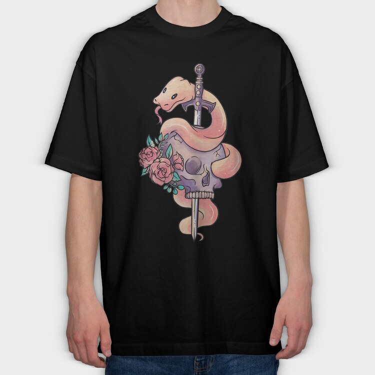 Snake With Sword And Skull Pastel Gothic, Tricou Oversize Barbati (Unisex)
