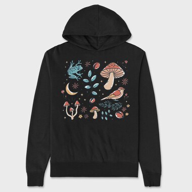 Forest Elements Mushroom Bird Frog, Hanorac Oversize Barbati (Unisex)