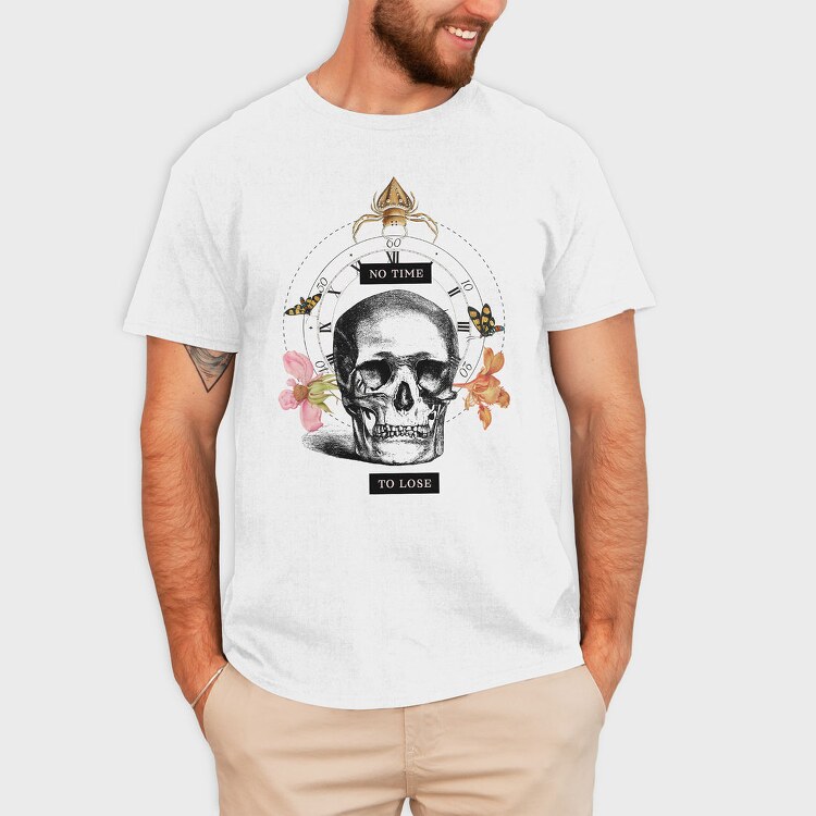 Skull With Clock And Insects Vintage Time, Tricou Barbati (Unisex)