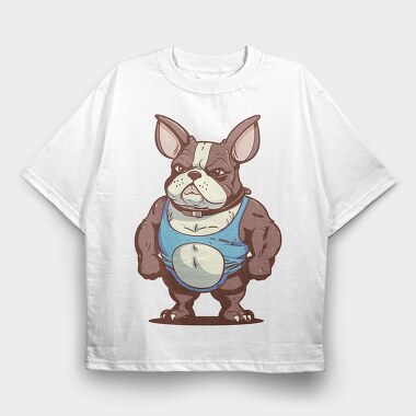 French Bulldog Cartoon Bodybuilder, Tricou Oversize Barbati (Unisex)
