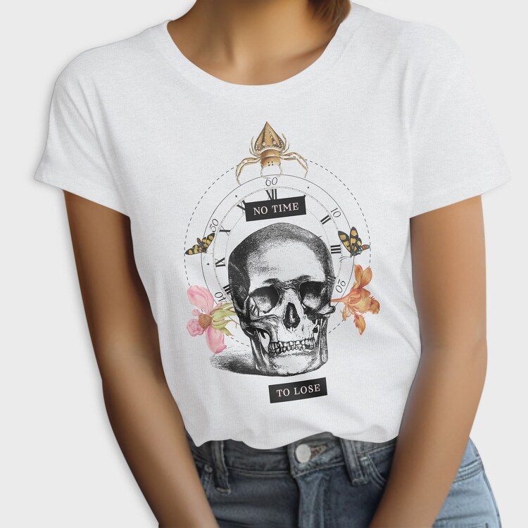 Skull With Clock And Insects Vintage Time, Tricou Femei