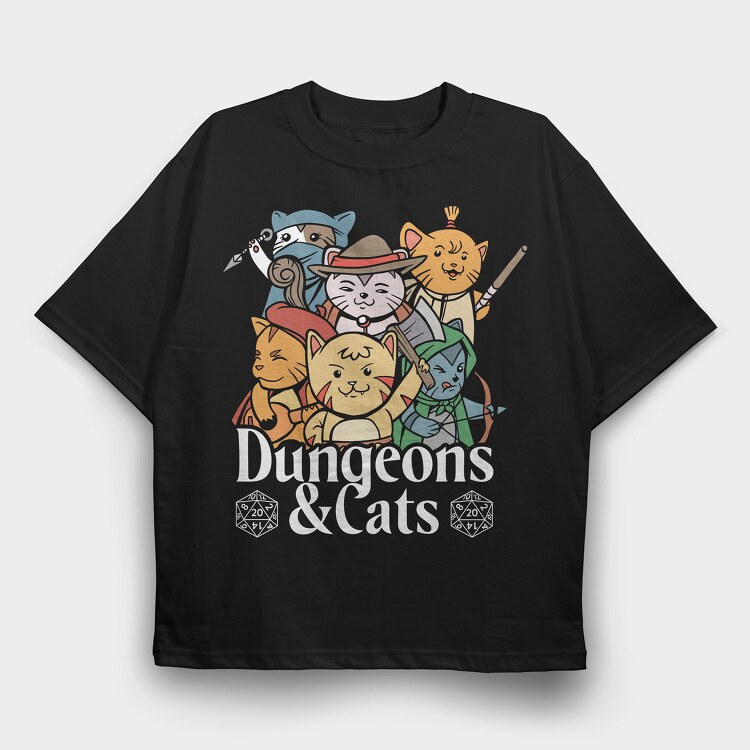 Dungeons And Cats, Tricou Oversize Barbati (Unisex)