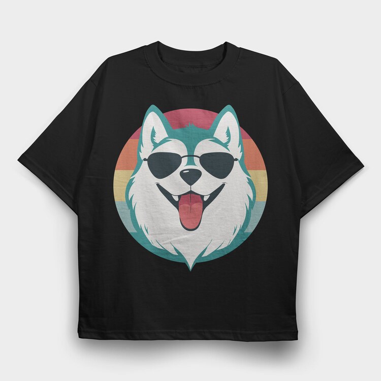 Cool Husky With Sunglasses Face, Tricou Oversize Barbati (Unisex)