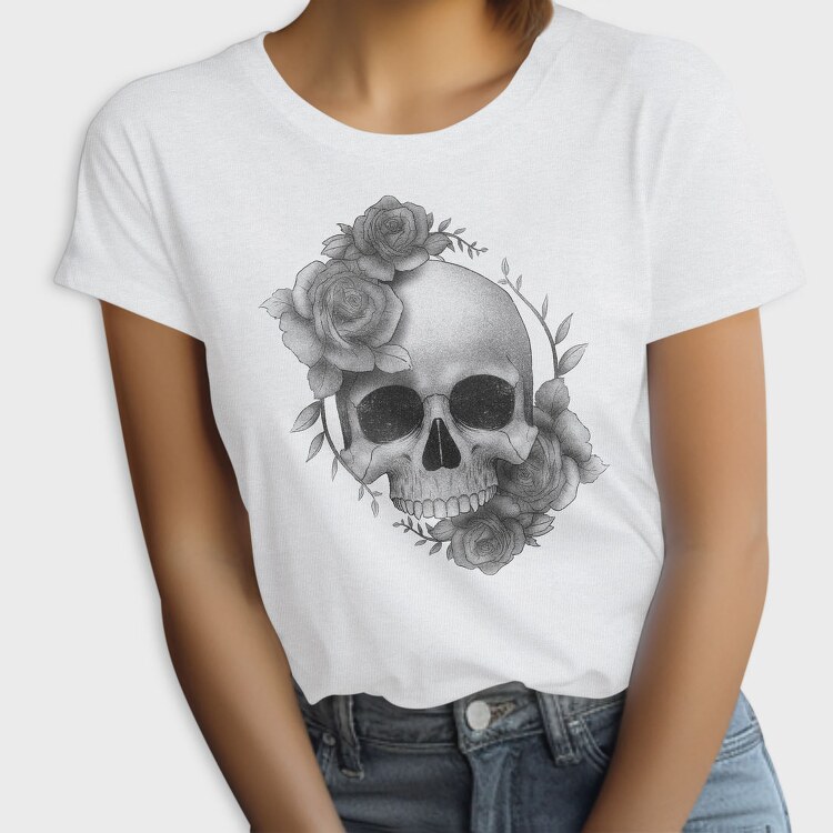 Skull With Rose Flowers, Tricou Femei