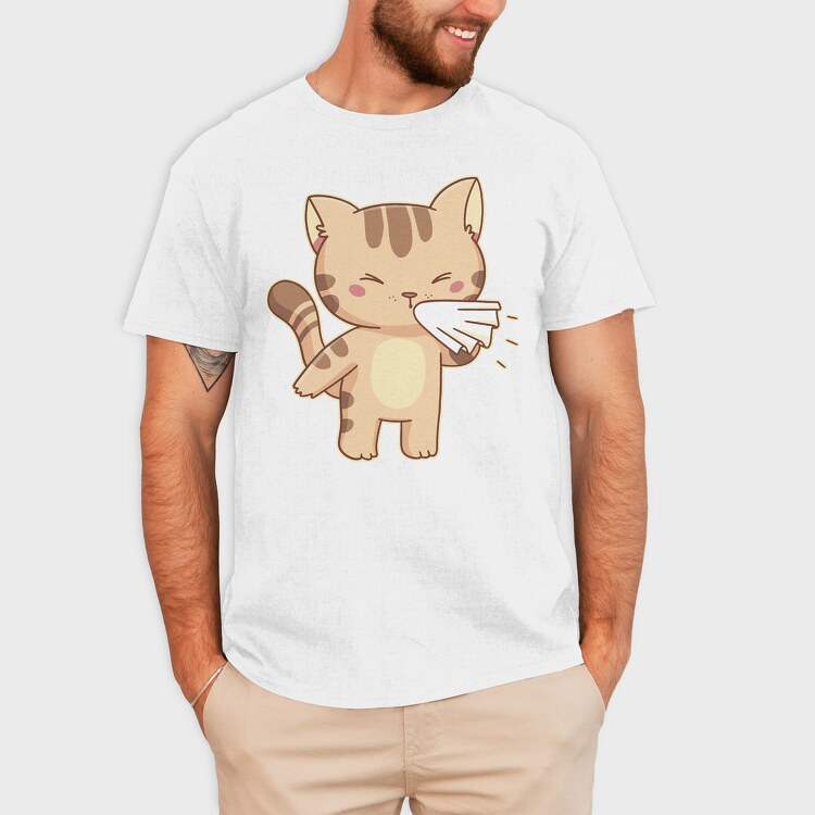 Sneezing Cat Character, Tricou Barbati (Unisex)