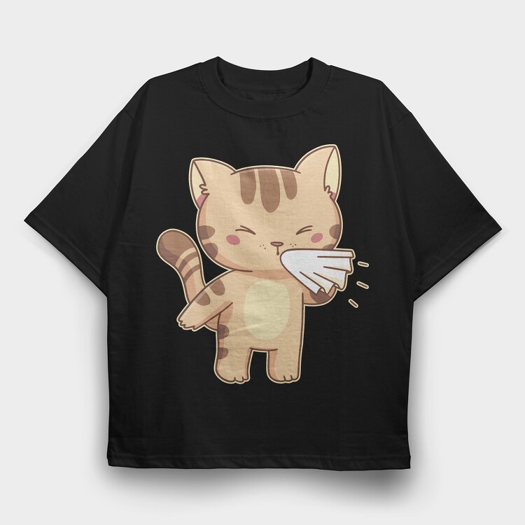 Sneezing Cat Character, Tricou Oversize Barbati (Unisex)