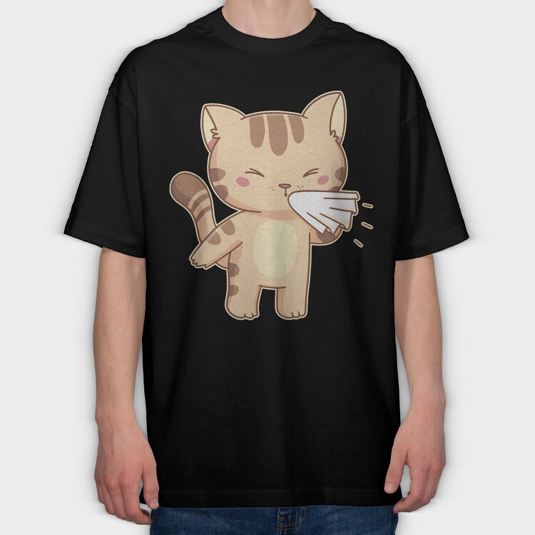 Sneezing Cat Character, Tricou Oversize Barbati (Unisex)