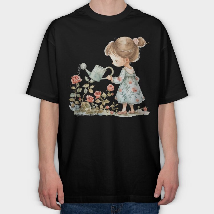 Watering Roses Girl, Tricou Oversize Barbati (Unisex)