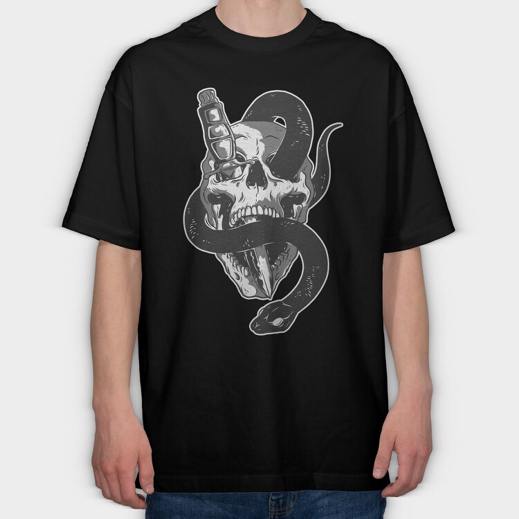 Skull With Snake Knife 01, Tricou Oversize Barbati (Unisex)