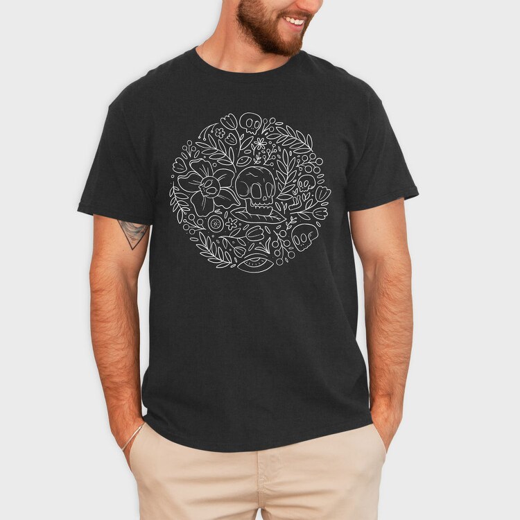 Skulls And Flowers Nature Round, Tricou Barbati (Unisex)