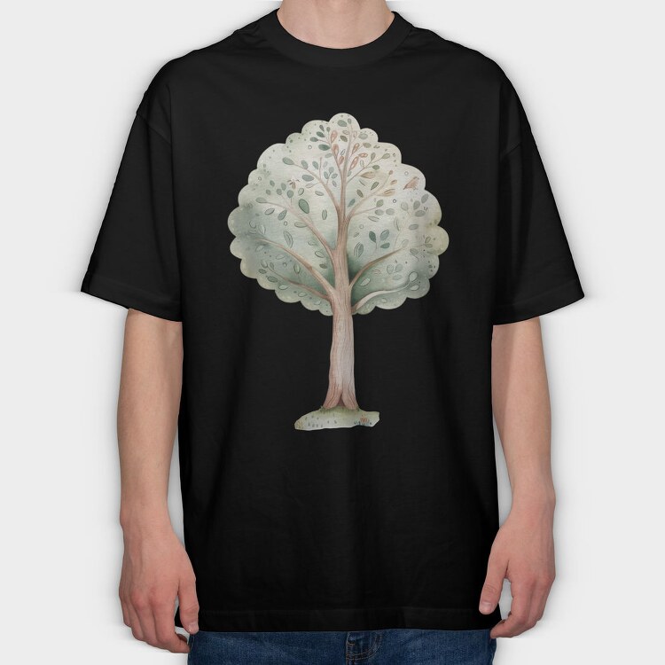 Watercolor Tree Forest, Tricou Oversize Barbati (Unisex)