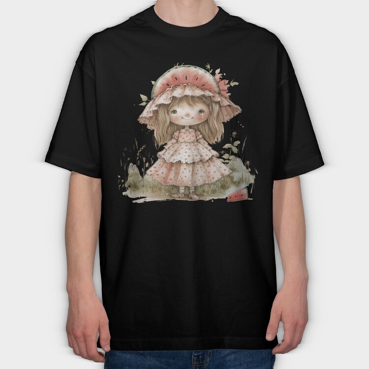 Watermelon Hat Girl, Tricou Oversize Barbati (Unisex)