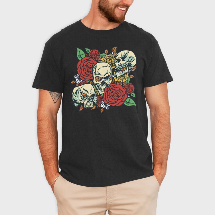 Cool Skulls And Roses, Tricou Barbati (Unisex)