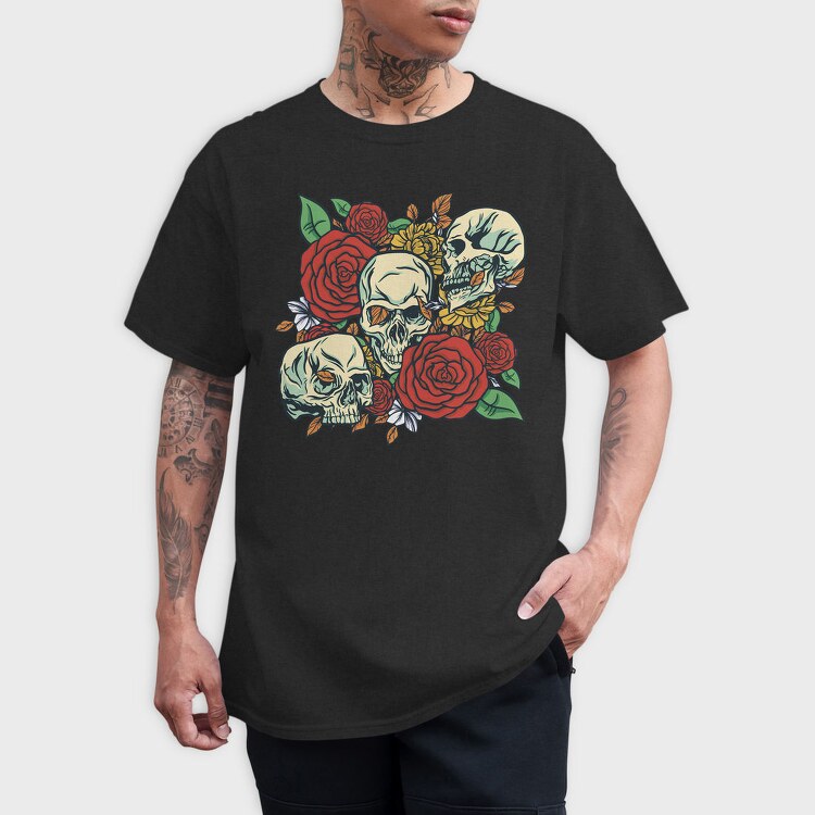 Cool Skulls And Roses, Tricou Barbati (Unisex)